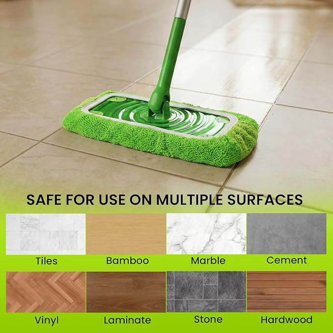 2-in-1 Reusable Microfiber Mop Pads Compatible with Swiffer Sweeper for Wet Mopping & Dry Sweeping, Two Types of Washable Heavy-Duty Mop Pad Refills for Multiple Floor Types Cleaning - 4Pcs, Green