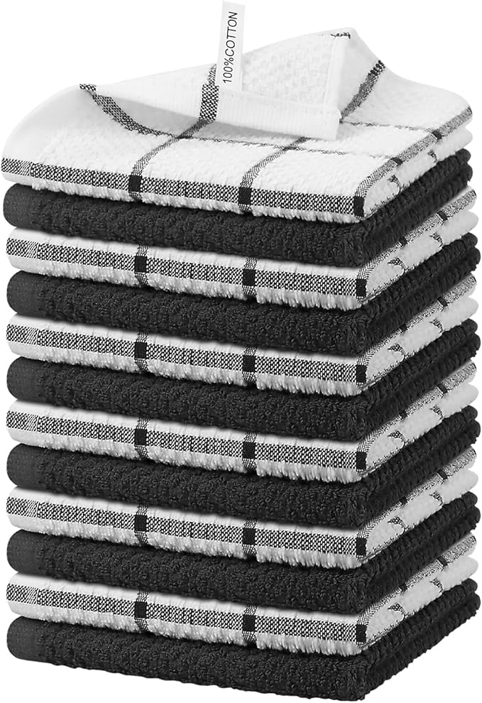 Nialnant 100% Cotton Terry Kitchen Cleaning Rags,Soft Absorbent Dish Cloths for Washing Dishes,Quick Drying Dish Towels-12x12 in,12 Pack