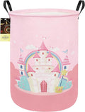 HUNRUNG Laundry Hamper,Large Canvas Fabric Lightweight Storage Basket Toy Organizer Dirty Clothes Collapsible Waterproof for College Dorms(Pink Castle)