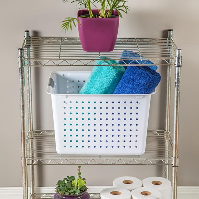 Sterilite Deep Ultra Basket, Closet Organizer Bin, Cabinets, Pantry, Shelving and Countertop Space Open Container, White, 18-Pack
