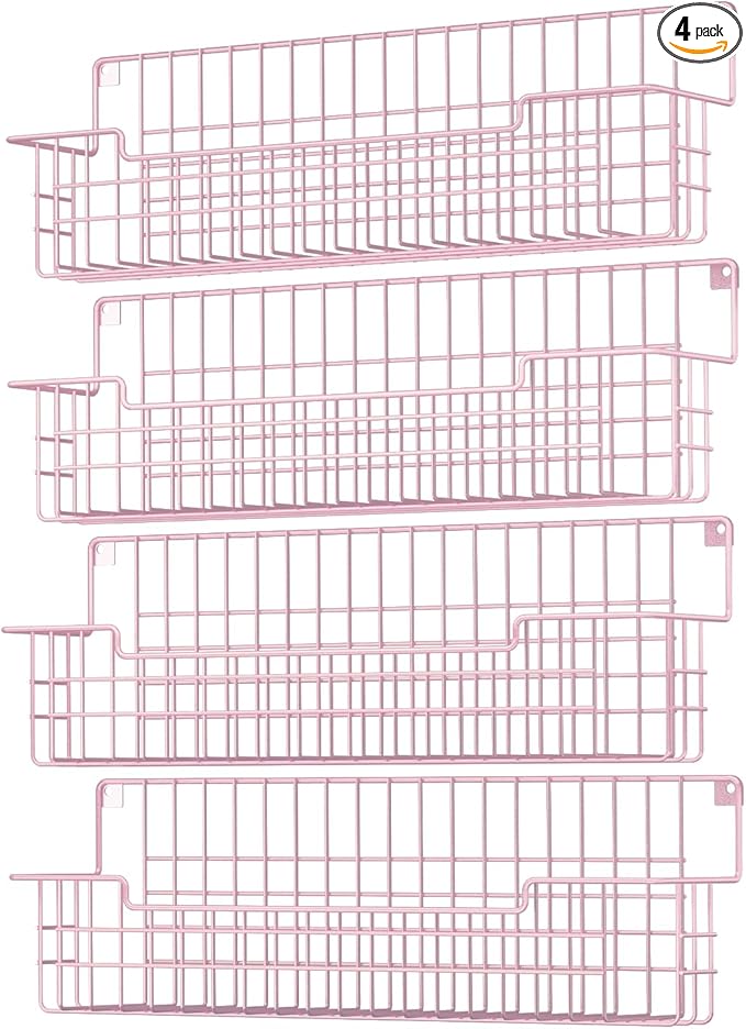 Spice Rack, 4-Pack Seasoning Organizer Wall Mounted for Kitchen Storage Organization, Metal Spice Holder Shelf for Cabinet, Pantry, Pink
