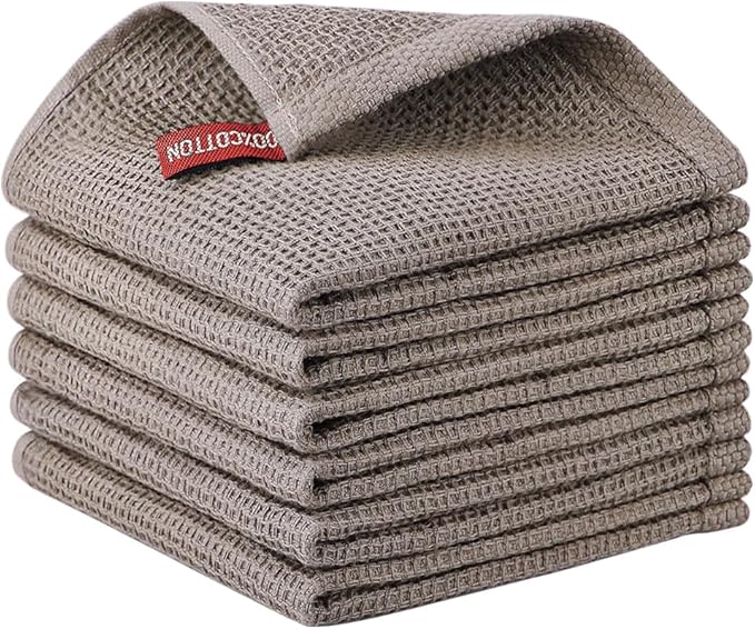 Nialnant Kitchen Dish Towels Set of 6,100% Cotton Waffle Weave Kitchen Drying Towels Dish Cloths for Washing Dishes,Kitchen Towels 12x12 Inches,Brown