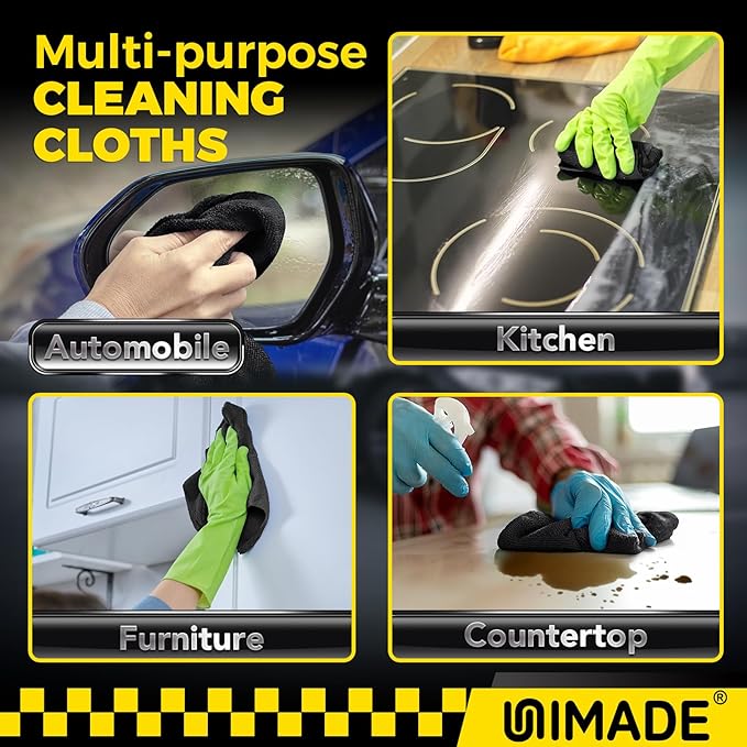 Microfiber Cleaning Cloth, 24 Pack Reusable Microfiber Towels for Cars Lint Free Cleaning Shop Towel Rags for Home Kitchen Automotive Bar Mechanic Restaurant Garage, 11"x 12", Black