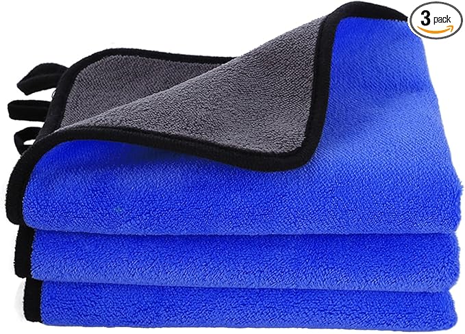 Hovom 3PCS Car Microfiber Towels, 23.62"×11.81" Lint-free Microfiber Towels for Cars Wash Drying, Super Absorbent Auto Cleaning Cloths, Reusable Washing & Detailing Towel, Car Cleaning Supplies (Blue)