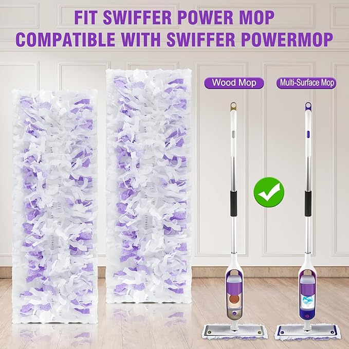 80 Pack Power Mop Refills for Swiffer Power Mop，Unscented&Thickened Multi-Surface and Wood Spray Mops for Floor Cleaning