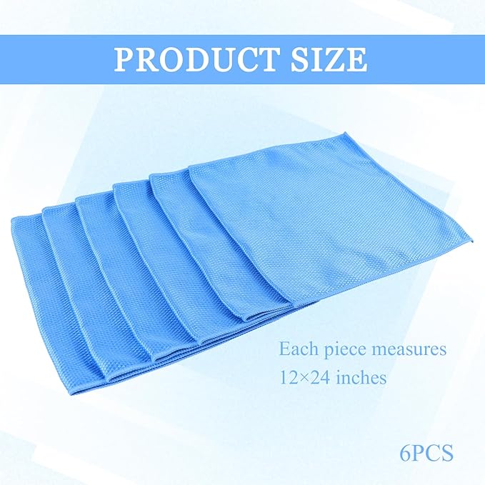 6PCS Microfiber Glass Cleaning Cloth, 12"×24" Fish Scale Cloth for Car Glass & Window Cleaning, Lint-Free Streak-Free, Multi-Purpose Mirror Washing Towels, Car Cleaning Supplies (Dark Blue)