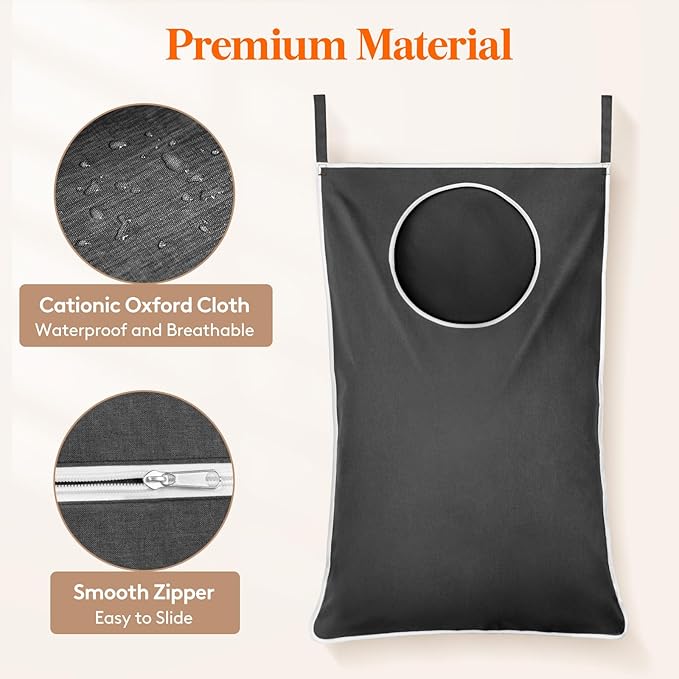 Lifewit 1 Pack Over Door Laundry Hamper, Large Collapsible Hanging Laundry Hamper, Hanging Laundry Basket Bag for Bathroom Bedroom Dirty Clothes Storage Organizer, Dark Gray