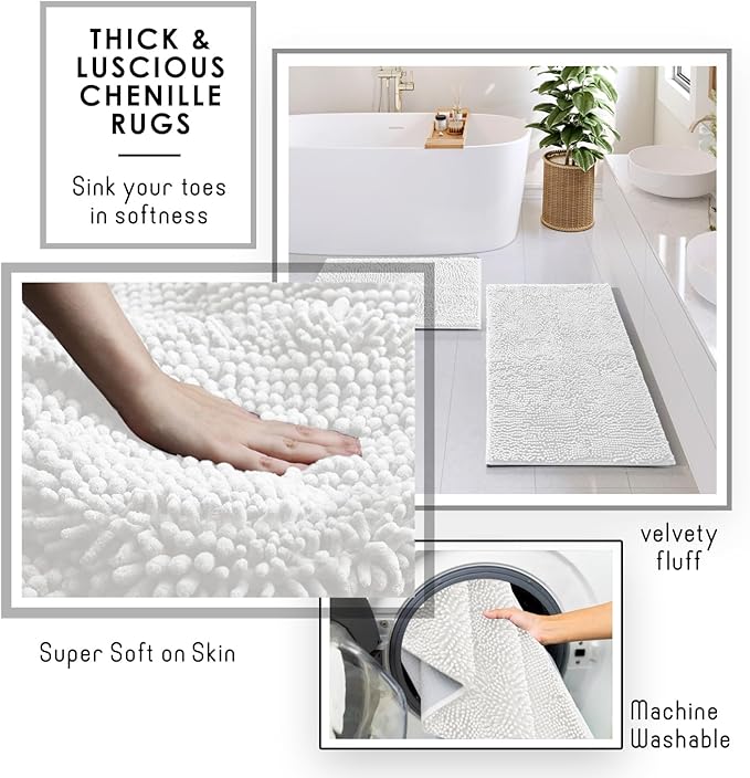 Clara Clark Bathroom Accessories Set - Bathroom Set, Bathroom Sets with Shower Curtain and Rugs, Shower Curtain Set with Bathroom Trash Can - White - 22PC