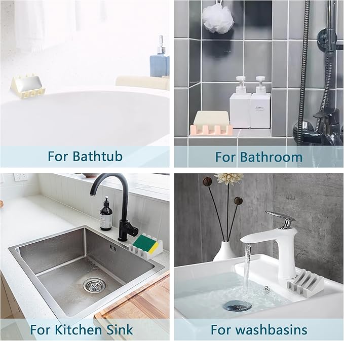 Self Draining Soap Dish,Silicone Suction Cup Soap Holder, Bathroom Soap Dish for Bar Soap,Can Extend Soap Life,Bathroom, Bath Tub, Kitchen Sink Cream White - 2 Pack
