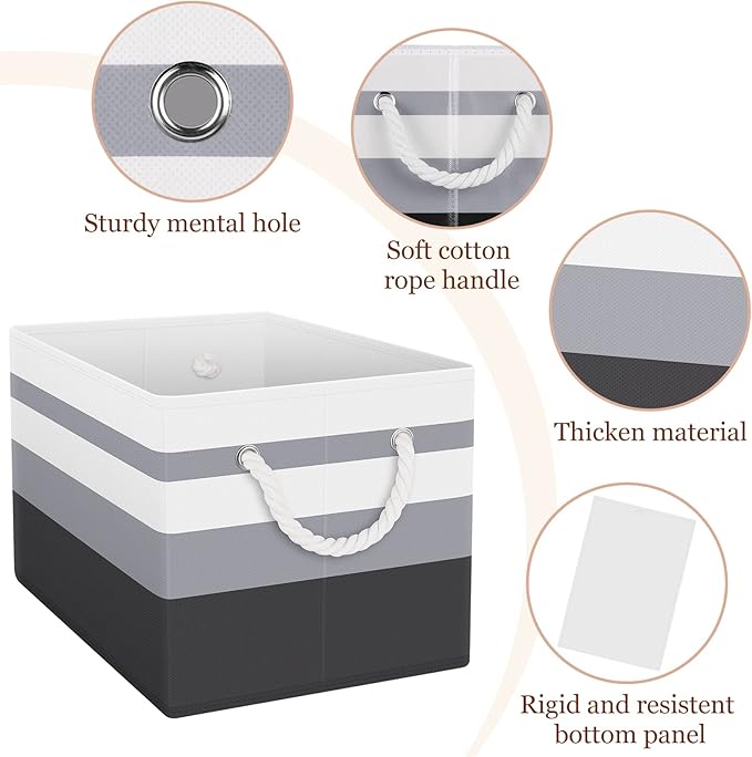 Storage Bin,Collapsible Storage Basket For Organizing,Large Storage Boxes With Rope Handles,Storage Containers,Gradient Grey,6 Pack