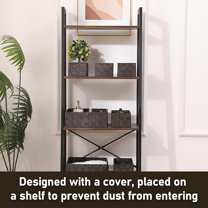 Storage Bins Woven Organizer Set of 7 – Polypropylene Storage Baskets with Metal Frame, Stackable Fabric Boxes for Drawers, Closet, Shelf, Nursery and Office, Brown