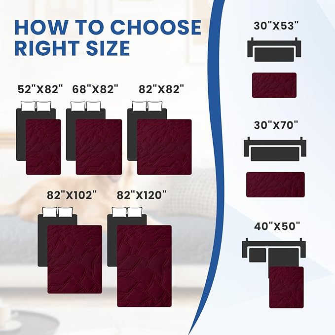 Waterproof Couch Covers for Pets, Waterproof Dog Bed Cover, Anti-Slip Soft Dog Blankets, Couch Cover for Dogs Washable, Pet Blanket for Puppy Large Dogs Christmas (30x70 Inch, Burgundy)