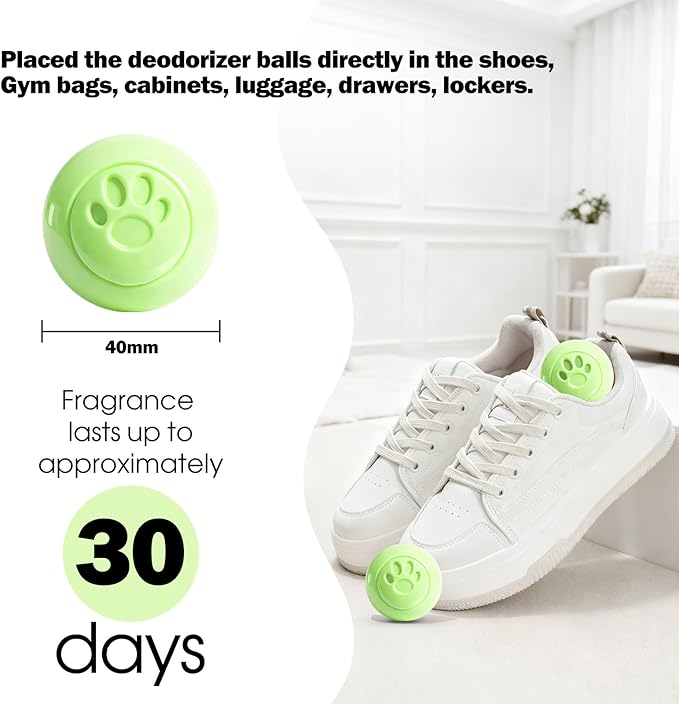 SCENTORINI Shoe Deodorizer Balls, 8 Pack Jasmine Scent Sneaker Deodorizer Balls, Odor Eliminator for Smell Shoes Boots, Long Lasting Shoe Freshener for Gym Bags, Drawers and Small Spaces