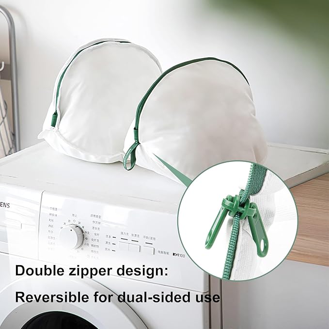 SHIMOYAMA Round Reversible Laundry Net, 2-Size Mesh Laundry Bag Set, Fine Mesh Wash Bags for Delicates, Lingerie, Bras, Socks, White