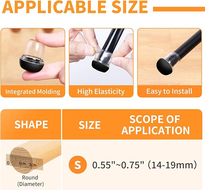 Ezprotekt Chair Sliders for Carpet, 24 Pcs Round Chair Glides for Carpet, Carpet Furniture Sliders Pads, Stool Leg Protectors Caps, Carpet Furniture Glides Quickly Clear (S Fit: 0.55" - 0.75")