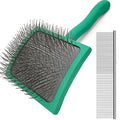 Large Slicker Dog Grooming Brush Kit - Ergonomic Wooden Handle, Long Pins for Goldendoodles, Poodles, Doodles & Haired Dogs (green)