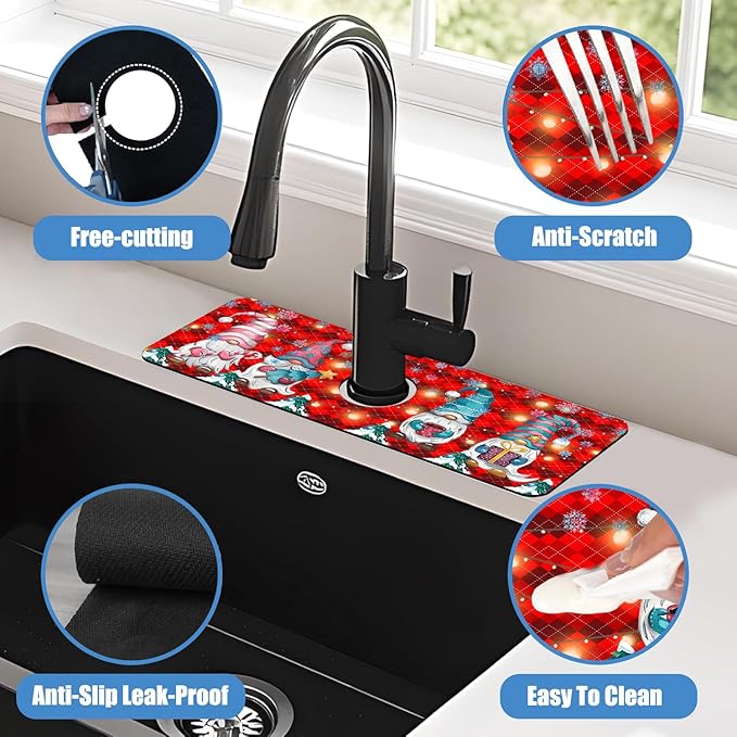 Chrismas Sink Faucet Absorbing Mat Winter is Coming Sink Splash Guard Drying Mat for Kitchen Bathroom Faucet Sinkmat 15.5"X5.5"