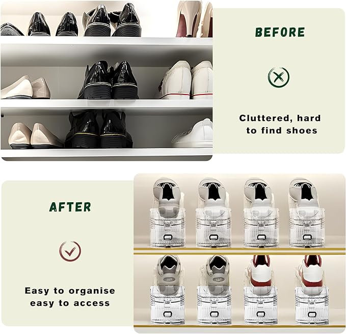 FENRUNXU Shoe Slots Organizer for Closet,36 Pack Shoe Stacker Shoes Rack Organizer for Closet Space Saver Storage Shoe Holder Organization(Transparent)