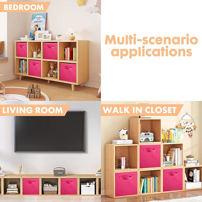 ShellKingdom Foldable Fabric Storage Cubes and Cloth Organizer Drawer for Closet and Toys, 13 X 13 X 13 INCH, 6 Pack (Fuchsia)