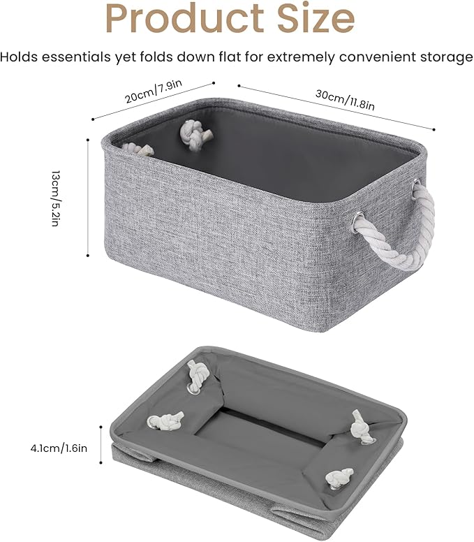 Storage Baskets for Shelves 11.8x7.9x5.2 Inch, Foldable Fabric Storage Bins with Handles, Small Storage Baskets for Organizing Closet, Office, Home Organization (3-Pack, Gray)