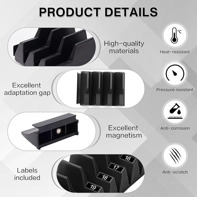 42 Pieces Modular Wrench Organizer Magnetic Wrench Holder Plastic Modular Tool Organizers with Label for Tool Drawer Storage (Black, for 100 Wrenches)