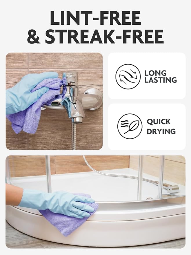 Fantasticlean Microfiber Cleaning Cloth Roll -40 Pack, Tear Away Microfiber Towels, 12" x 12", Reusable, Washable, Scratch Free, Ultra Absorbent for All-Around Cleaning Supplies (Lavender)