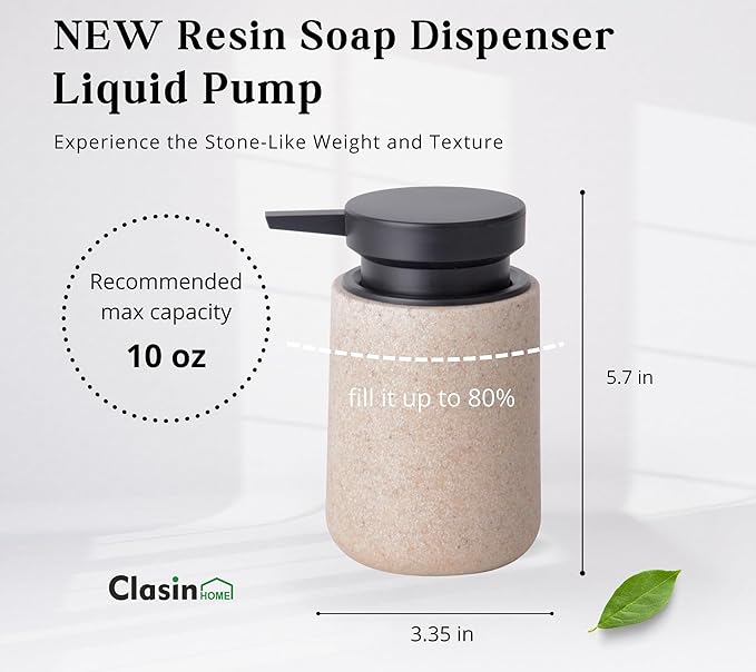 3 Pcs Bathroom Accessories Set, Liquid Soap Dispenser with Large Pump, Toothbrush Holder Cup and Soap Dish, Sandstone Texture Bathroom Counter Set for Modern Home (Beige)