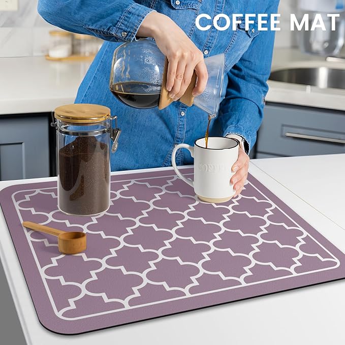 WISELIFE Dish Drying Mat Super Absorbent Drying Mat Large Dish Drying Mats for Kitchen Counter Easy Clean Dish Mat Kitchen Drying Mat15"x 18" Stylish Purple