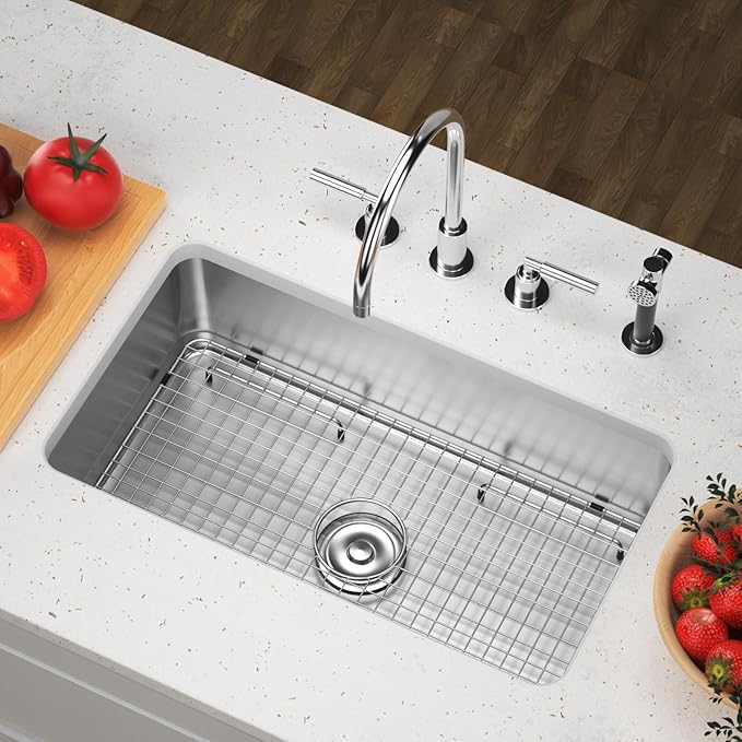 Sink Bottom Grid 29-1/2" X 15-9/16", Centered Drain with Corner Radius 3/8", Sink Protector for Single Bowl Kitchen Sinks