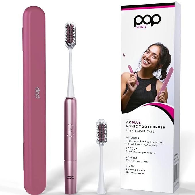 Go Plus Sonic Toothbrushes for Adults w/Electric Toothbrush Case - Electric Toothbrush for Adults & Kids - Sonic Toothbrush w/ 2 Speeds - 18000-24000 Vibrations Per Minute (Rosy Pink)