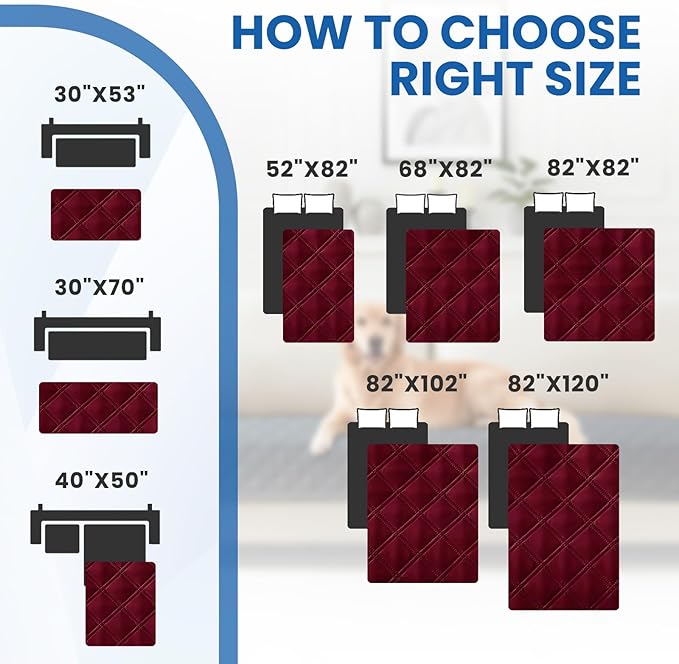 Waterproof Dog Blanket, Non-Slip Soft Pet Bed Cover, Couch Cover for Dogs Washable, Protects Sofa, Furniture, Crate, Car, Tear Resistant Leakproof Pet Blanket Christmas (30x70 Inch, Burgundy)