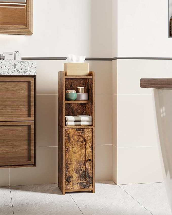 Bathroom Storage Cabinet, Corner Floor Cabinet with Doors and Adjustable Shelf, Narrow Toilet Paper Cabinets, Bathroom Organizer for Small Spaces, Brown BC19701X