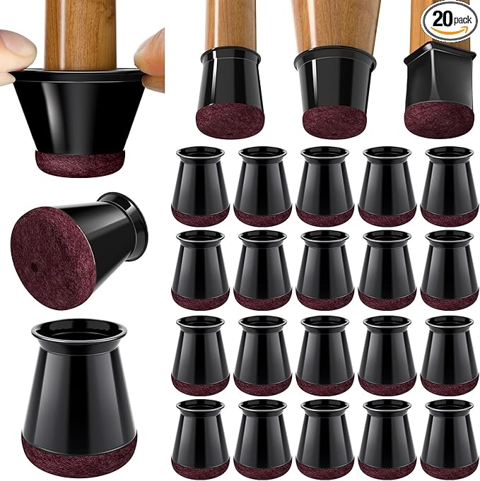 BUMACO Chair Leg Floor Protectors Chair Leg Protectors for Hardwood Floors Silicone Pads Covers to Protect Floors Black-20 Pcs Universal XS (8/16"-15/16")