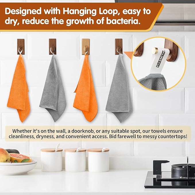 FIXSMITH Microfiber Cleaning Cloth -Pack of 50, Highly Absorbent Cleaning Rags(Grey&Orange), 16"X12" All Purpose Cleaning Towels for Housekeeping, Kitchen, Car, Reusable Microfiber Towels
