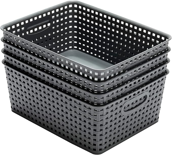 Plastic Storage Baskets for Organizing,11"X8.5"X4.7",Pack of 4 (Grey)