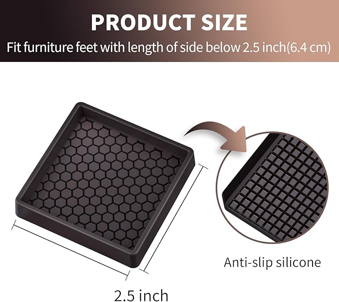 Ezprotekt Non Slip Furniture Pads, 4 Pcs 2.5" Rubber Caster Cups, Anti Skid Furniture Coasters for Hardwood Floors, No Slide Furniture Gripper, Floor Protector for Bed Couch Furniture Stoppers (Brown)