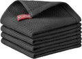 Nialnant 100% Cotton Waffle Weave Kitchen Towels,4 Pack Dish Cloths for Washing Dishes,Dish Towels,Super Soft Absorbent Cleaning Rags-Black, 12 x 12 in