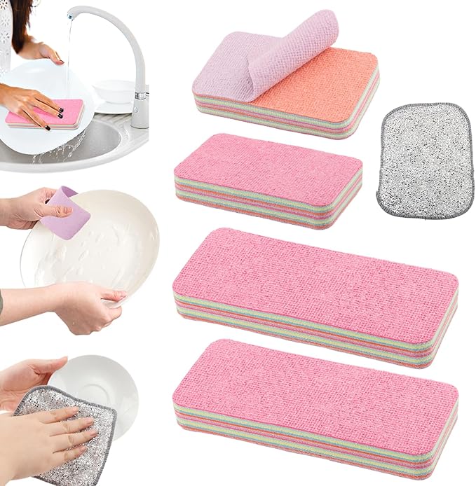 4 Pack 12-Layer Peelable Microfiber Sponges – Ultra Absorbent Reusable Cleaning Pads for Kitchen & Household Cleaning