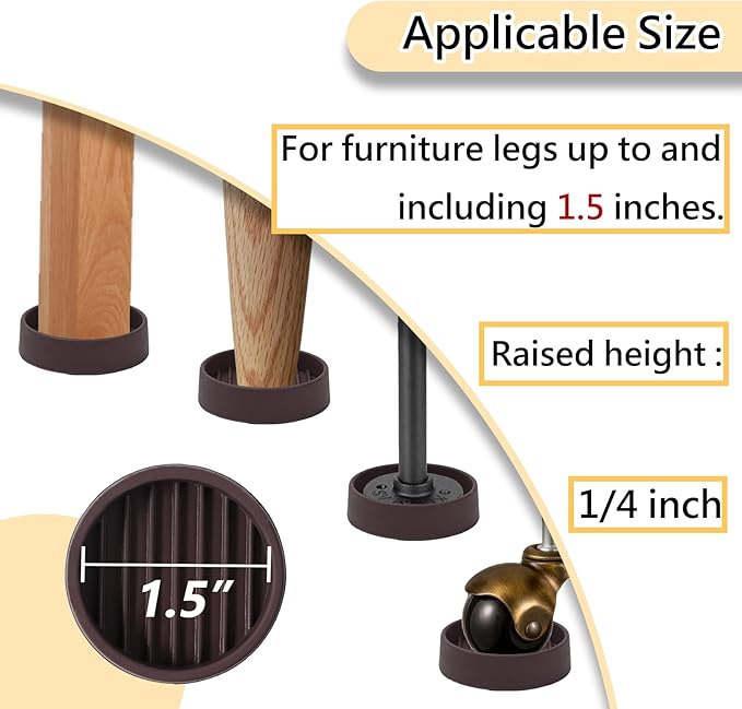 1.5x1.5 Round Rubber Furniture Caster Cups, Anti-Sliding Furniture Pads Bed Stopper Floor Protectors with Grip - Protect Any Flooring