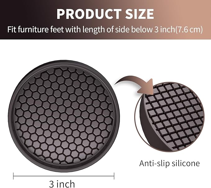 Ezprotekt Non Slip Furniture Pads, 8 Pcs 3" Rubber Caster Cups, Anti Skid Furniture Coasters for Hardwood Floors, No Slide Furniture Gripper, Floor Protector for Bed Couch Furniture Stoppers (Brown)
