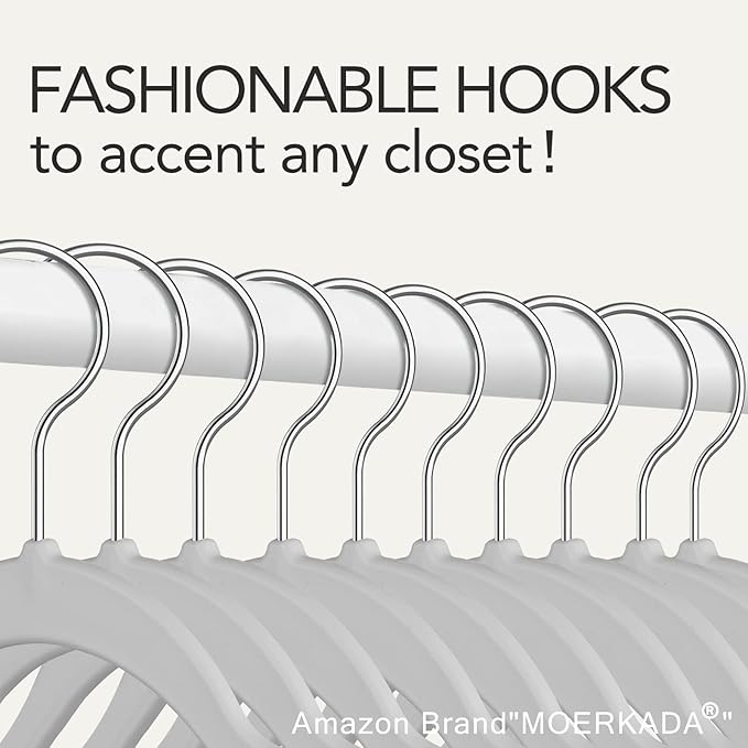 50 Pack Ultra-Thin Plastic Clothes Hangers (17.7 Inch) - Space-Saving Slim Hangers with Non-Slip Grooves for Wardrobe, Closet & Dorm Organization (Grey)