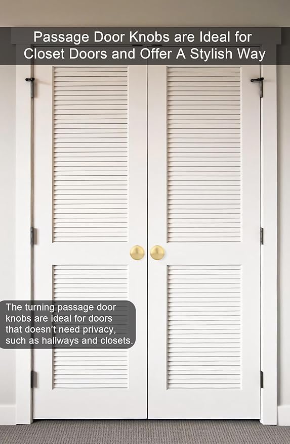 Goldenwarm Gold Closet Door Knobs, Passage Door Knobs, Brushed Gold Door knob Without Lock for Hallway, Closet(4 Pack)