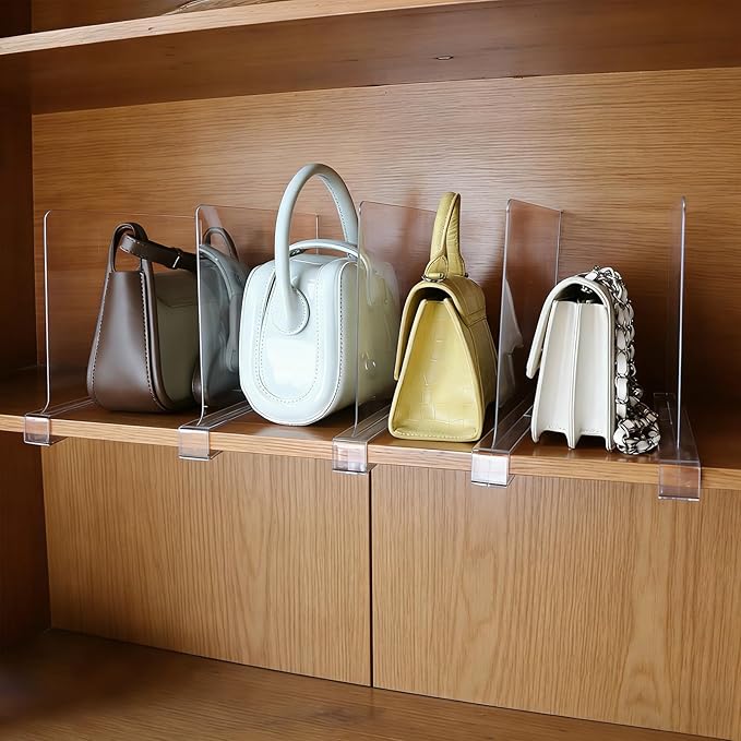 4 Pack Shelf Divider for Closet Acrylic, Clear Purse Organizer for Closet Perfect for Sweater, Shirts, Handbags in Bedroom and Kitchen, Acrylic Bookshelf for Organization