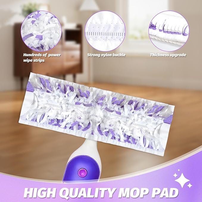 Disposable Power Mop Pads Refills for Swiffer PowerMop，Multi-Surface Mopping Pad Refills for Floor Cleaning (White & Purple, 30 Pack)