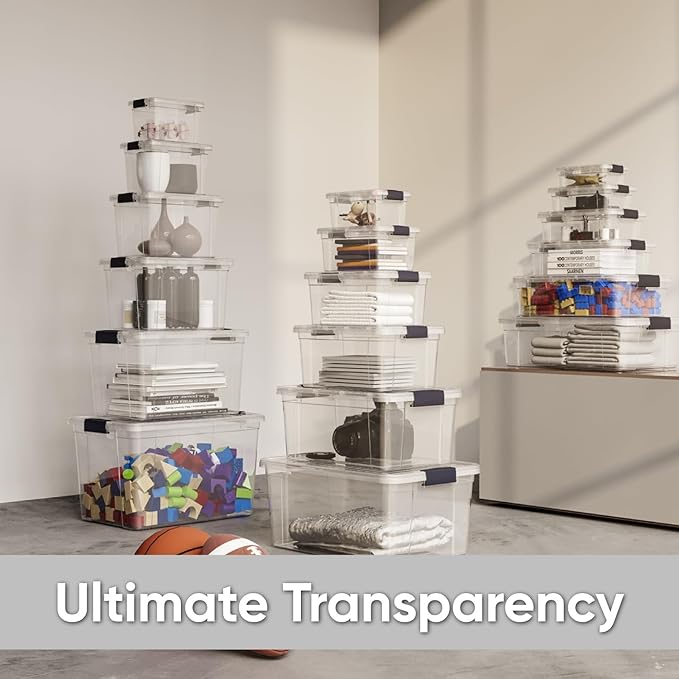 Superio Small Clear Storage Boxes with Lids, 4.75 Quart Plastic Container Bins for Organizing, Stackable Crates, BPA Free, Non Toxic, Odor Free, Organizers for Home, Office and Dorm, 5 Pack