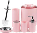 CERBIOR Bathroom Accessories Set Bath Ensemble Includes Soap Dispenser, Toothbrush Holder, Toothbrush Cup, Soap Dish for Decorative Countertop and Housewarming Gift (Pink Spiricle)