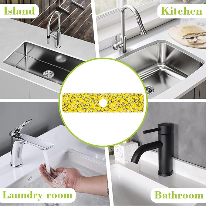 Sink Splash Guard Faucet Mat Rubber Ducky Absorbent Fast Drying Mat Sink Gadgets Splash Guard Behind Faucet Drip Catcher for Kitchen Bathroom 23.5"X5.5"