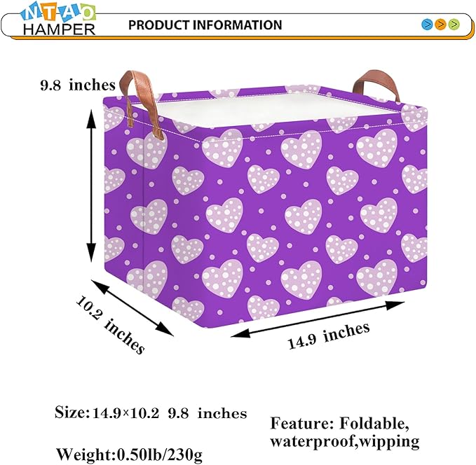 Rectangular Storage Basket Empty,Storage Bin with Handles,Room Decor,Gift Basket,Book Box(Purple Love)