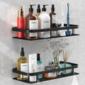 lanlord Wall Mounted Shower Caddy Shelf Organizer Rack,2 Pack 12 inch No Drilling Adhesive Shower Shelves,Bathroom Shower Organizers and Storage,Save Space With Hooks,(Black 2LBLT).