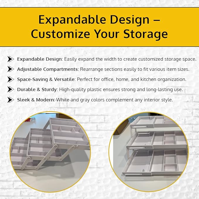 3 Tier Drawer Organizer, Multi Level Smart Drawer Organizer for Desk, Expandable Organizer for Office, Makeup, Jewelry, Kitchen, Folding Storage for Home and Office Drawers - White